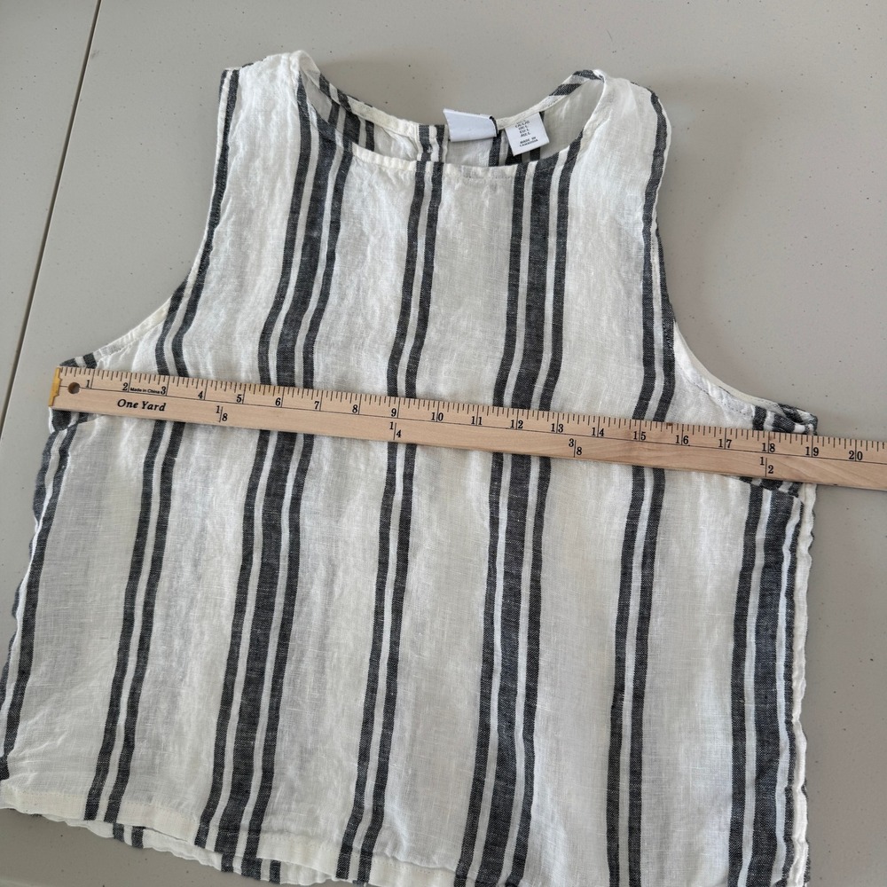 C&C California 100% Linen Tank Top L Striped Coastal Back Buttons Minimalist - Picture 9 of 13